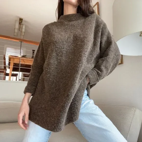 Free People Winding Ivy Pullover Oversized Brown Chunky Sweater XS/S - Picture 6 of 10